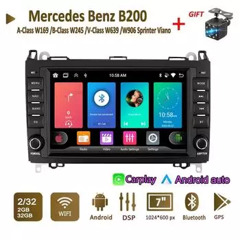 Автомобильный радиоприемник, мультимедийный проигрыватель для Mercedes Benz A-Class W169 B-Class W245 V-Class W639 W906 Sprinter Viano 2 Din Android Carplay GPS Autoradio 2+32 ГБ 1+32GB чёрный