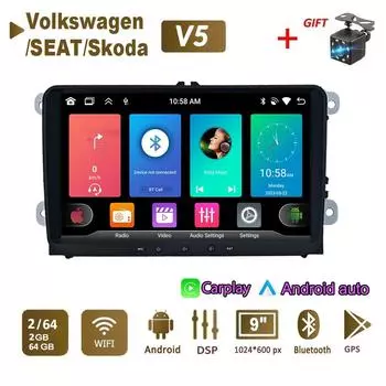 Автомобильный радиоприемник мультимедийный проигрыватель для Volkswagen/Golf/Polo/Tiguan/Passat/b7/b6/SEAT/Leon/Skoda/Octavia 2 Din Android Carplay GPS Автомагнитола 2+64 ГБ 2+32GB