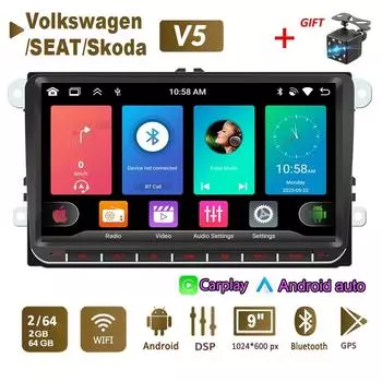 Автомобильный радиоприемник мультимедийный проигрыватель для Volkswagen/Golf/Polo/Tiguan/Passat/b7/b6/SEAT/Leon/Skoda/Octavia 2 Din Android Carplay GPS Автомагнитола 2+64 ГБ 1+32GB
