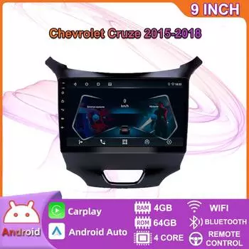 Автомобильный радиоприемник на базе Android Carplay для Chevrolet Cruze 2015-2018, мультимедийный видеоплеер, GPS-навигация, WIFI, 4 + 64 ГБ 2+32GB