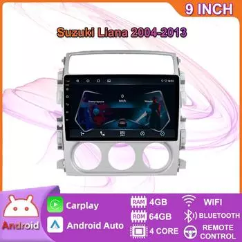 Автомобильный радиоприемник на базе Android Carplay для Suzuki Liana 2004-2013, автомобильный мультимедийный видеоплеер, GPS-навигация, WIFI, 4 + 64 ГБ 2+32GB