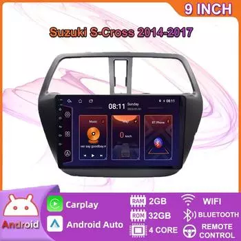 Автомобильный радиоприемник на базе Android Carplay для Suzuki S-Cross 2014-2017, автомобильный мультимедийный видеоплеер, GPS-навигация, WIFI, 2 + 32 ГБ 2+32GB