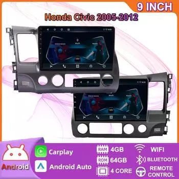 Автомобильный радиоприемник на базе Android Carplay для Honda Civic 2005-2012, автомобильный мультимедийный видеоплеер, GPS-навигация, WIFI, 4 + 64 ГБ 2+32GB,A