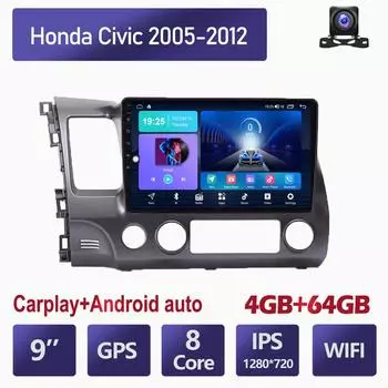 Автомобильный радиоприемник на базе Android Carplay для Honda Civic 2005-2012, автомобильный мультимедийный видеоплеер, GPS-навигация, WIFI, 4 + 64 ГБ 2+32GB