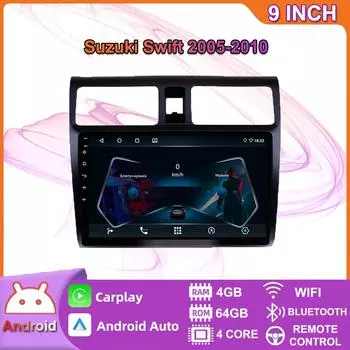 Автомобильный радиоприемник на базе Android Carplay для Suzuki Swift 2005-2010, автомобильный мультимедийный видеоплеер, GPS-навигация, WIFI, 4 + 64 ГБ 2+32GB