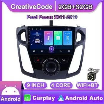 Автомобильный радиоприемник на базе Android Carplay для Ford Focus 3 Mk3 2011-2019, мультимедийный видеоплеер, GPS-навигация, WIFI, 2 + 32 ГБ