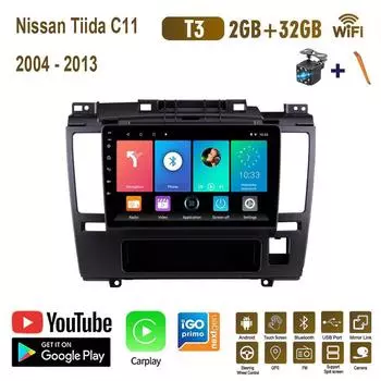 Автомобильный радиоприемник на базе Android Carplay для Nissan Tiida C11 2004-2013, мультимедийный видеоплеер, GPS-навигация, WIFI, 2 + 32 ГБ 1+16GB,A