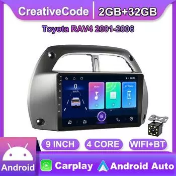 Автомобильный радиоприемник на базе Android Carplay для Toyota RAV4 2001-2006, автомобильный мультимедийный видеоплеер, GPS-навигация, WIFI, 2 + 32 ГБ 1+16GB