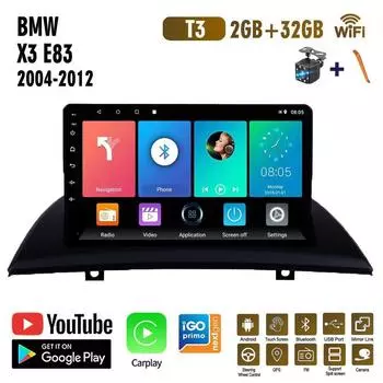 Автомобильный радиоприемник на базе Android Carplay для BMW X3 E83 2004-2012, автомобильный мультимедийный видеоплеер, GPS-навигация, WIFI, 2 + 32 ГБ 1+16GB