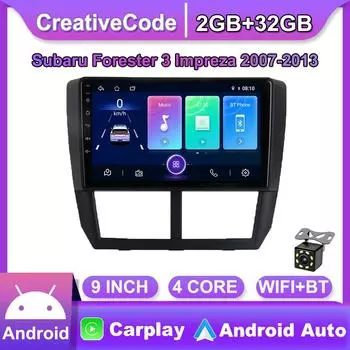 Автомобильный радиоприемник на базе Android Carplay для Subaru Forester 3 Impreza 2007-2013, мультимедийный видеоплеер, GPS-навигация, WIFI, 2 + 32 ГБ 1+16GB