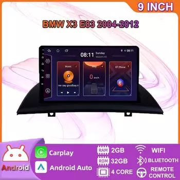 Автомобильный радиоприемник на базе Android Carplay для BMW X3 E83 2004-2012, автомобильный мультимедийный видеоплеер, GPS-навигация, WIFI, 2 + 32 ГБ 2+32GB