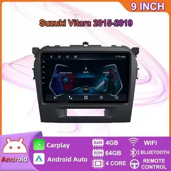 Автомобильный радиоприемник на базе Android Carplay для Suzuki Vitara 2015-2019, мультимедийный видеоплеер, GPS-навигация, WIFI, 4 + 64 ГБ 2+32GB