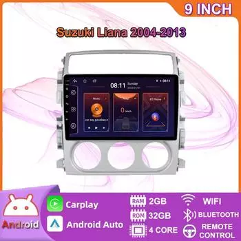 Автомобильный радиоприемник на базе Android Carplay для Suzuki Liana 2004-2013, автомобильный мультимедийный видеоплеер, GPS-навигация, WIFI, 2 + 32 ГБ 2+32GB