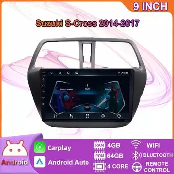Автомобильный радиоприемник на базе Android Carplay для Suzuki S-Cross 2014-2017, автомобильный мультимедийный видеоплеер, GPS-навигация, WIFI, 4 + 64 ГБ 2+32GB