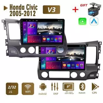 Автомобильный радиоприемник на базе Android Carplay для Honda Civic 2005-2012, автомобильный мультимедийный видеоплеер, GPS-навигация, WIFI, 2 + 32 ГБ 1+16GB,A