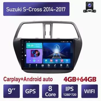 Автомобильный радиоприемник на базе Android Carplay для Suzuki S-Cross 2014-2017, автомобильный мультимедийный видеоплеер, GPS-навигация, WIFI, 4 + 64 ГБ 2+32GB