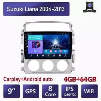 Автомобильный радиоприемник на базе Android Carplay для Suzuki Liana 2004-2013, автомобильный мультимедийный видеоплеер, GPS-навигация, WIFI, 4 + 64 ГБ 2+32GB