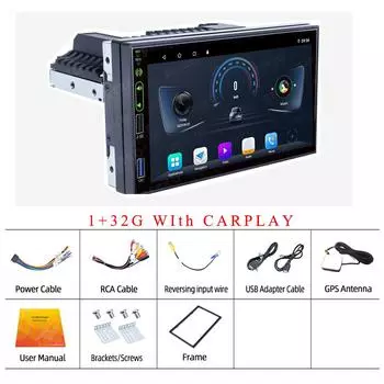 Автомобильный радиоприемник на базе Android, мультимедийный видеоплеер, авторадио, 1 Din, 7 дюймов, стереосистема CarPlay, GPS-навигация, головное устройство 1+32CP