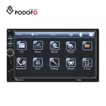 Автомобильный радиоприемник Podofo, 7 дюймов, 2 Din, стерео, Bluetooth, камера заднего вида, встроенный автомобильный видеорегистратор чёрный