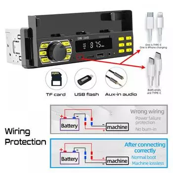 Автомобильный радиоприемник с Bluetooth MP3-плеером TF Aux APP, удаленный держатель сотового телефона, головное устройство аудиосистемы