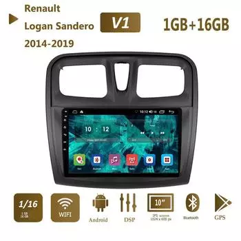 Автомобильный радиоприемник с Wi-Fi, мультимедийный видеоплеер для Renault Logan 2 Sandero 2 2014-2019, 2 Din, GPS-навигация, стерео 1 + 16 ГБ