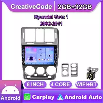 Автомобильный радиоприемник с Wi-Fi, стерео мультимедиа для Hyundai Getz 1 2002-2011 с кнопочной ручкой Android 2Din GPS Navi Carplay Auto 2 + 32 ГБ 2+32GB