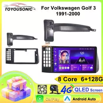 Автомобильный радиоприемник TOYOUSONIC GPS для Volkswagen Golf 3 1991-2000 2 din, автомобильный стереоприемник, плеер, мультимедийный плеер, беспроводной CarPlay, Android Auto