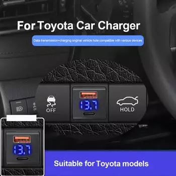Автомобильный разъем для быстрой зарядки с двумя портами QC3.0 PD, зарядное устройство для Mini Toyota Type C USB, быстрая зарядка, цифровое отображение напряжения