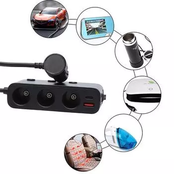 Автомобильный разветвитель 12 В 24 В 3-контактный разъем USB3.0 PD Dual USB автомобильный зарядный адаптер чёрный