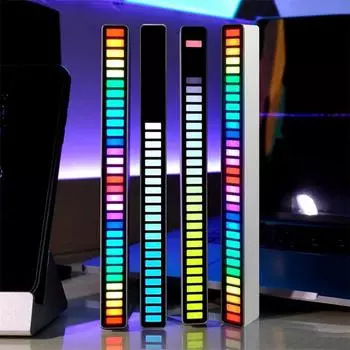 Автомобильный регулятор звука Перезаряжаемый свет RGB Активируемый голосом Музыкальный ритм Окружающий свет с 32 светодиодами 18 цветов Лампа для украшения автомобиля и дома