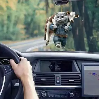 Автомобильный шарм, украшение в виде зеркала заднего вида с ремешком, очаровательный кошачий дизайн, подвеска в виде животного, подвесное украшение, аксессуары для салона автомобиля 1
