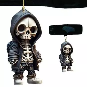 Автомобильный скелет, статуэтка из смолы черепа, крутой скелет, декоративный для стола, дисплей, подвеска для зеркала заднего вида автомобиля, аксессуар A8