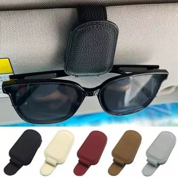 Автомобильный солнцезащитный козырек, держатель для очков, искусственная обработка, натуральная кожа, кронштейн для солнцезащитных очков, зажим для билетной карты чёрный