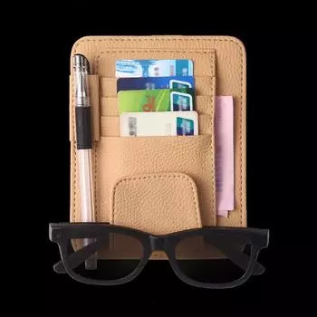 Автомобильный солнцезащитный козырек с зажимом для очков, кожаный держатель для карт, купюр, очков, карман для хранения, органайзер, аксессуары для автомобиля