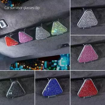 Автомобильный солнцезащитный козырек, зажим для солнцезащитных очков, алмазный треугольник, магнитный держатель для очков, держатель для билетов, блестящие аксессуары для салона автомобиля чёрный