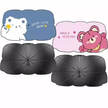 Автомобильный солнцезащитный зонт для лета, защита от солнца, наноматериал, теплоизоляция, дизайн с мультяшным медведем, солнцезащитный козырек на лобовое стекло розовый