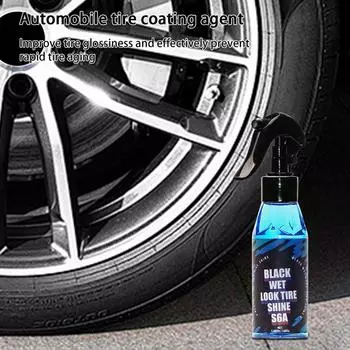 Автомобильный спрей для придания блеска шинам Wet Tire Dressing Tire Spray Extreme Tire Shine UV Protection Black Shine Spray Long-Stick Wheel Cleaner To CHINA