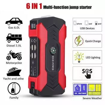 Автомобильный стартер 400A, аварийный источник питания, инструмент для запуска автомобильного аккумулятора, 12 В, зарядное устройство для аккумуляторов, 28000 мАч, электростанция с пристальным взглядом красный