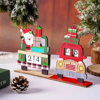 Автомобильный стиль Рождественский Адвент-календарь Деревянный Рождественский подарок Санта-календарь Украшения Санта-Клауса DIY Автомобильный деревянный орнамент Праздник L красный