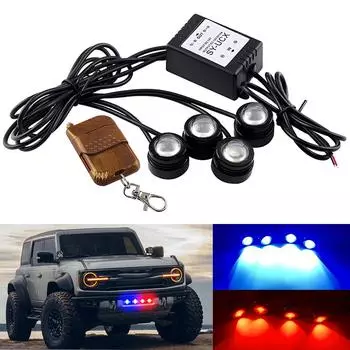 Автомобильный светодиодный аварийный предупреждающий стробоскоп Eagle Eye с беспроводным пультом дистанционного управления для дневного использования DRL для грузовиков, мотоциклов, противотуманных фар, водонепроницаемый синий