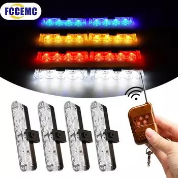 Автомобильный светодиодный полицейский стробоскоп с пультом дистанционного управления, супер яркий 12 В, передняя решетка, автоматический аварийный мигающий пожарный маячок, предупреждающая лампа жёлтый