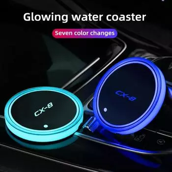 Автомобильный светящийся коврик для чашки воды для Mazda CX-8, нескользящий коврик, красочная модификация автомобиля, окружающий свет, аксессуары для салона автомобиля For CX-8