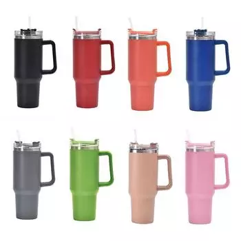 Автомобильный термокружка из нержавеющей стали объемом 40 унций с ручкой и трубочкой — первое поколение 40oz