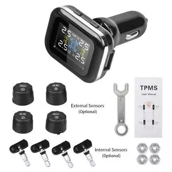 Автомобильный TPMS прикуриватель беспроводной универсальный TPMS USB цифровой tpms система сигнализации давления в шинах 4 внешних внутренних датчика External sensors