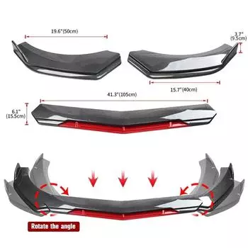 Автомобильный универсальный Sharp Gloss Black Red Tongue Передний бампер Lip Chin Spoiler Splitter Diffuser Body Kit Trim Air Dam Protector
