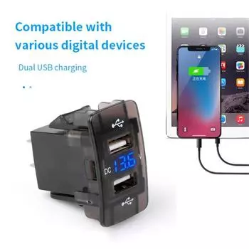 Автомобильный USB-адаптер для зарядки со встроенной розеткой 44x26 мм 4,2 А, двухпортовый Toma Fast Phone 12 В 24 В, зарядное устройство со светодиодным вольтметром without Volmeter