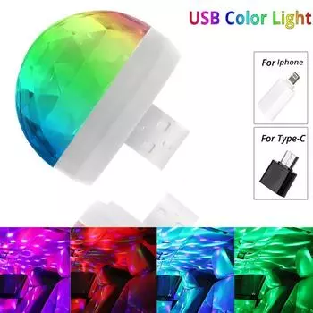 Автомобильный USB Ambient Light DJ RGB Mini Красочный музыкальный звуковой свет USB-C Интерфейс Apple Интерфейс Праздничная вечеринка Караоке USB LED