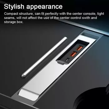 Автомобильный USB-концентратор 3 в 1, док-станция для центральной консоли, адаптер для быстрой зарядки 27 Вт, разветвитель мощности с серебряный