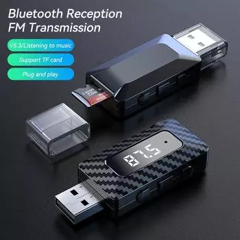 Автомобильный USB-передатчик, приемник, громкая связь, Bluetooth 5.3, автомобильный комплект, беспроводной стереоаудиоадаптер, FM-радио