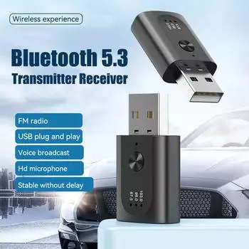 Автомобильный USB-передатчик, приемник, громкая связь, Bluetooth 5.3, автомобильный комплект, беспроводной стереоаудиоадаптер, FM-радио